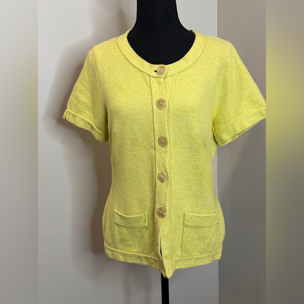 Damask Italian Yarn‎ Egyptian Cotton Lime Green Cardigan Medium